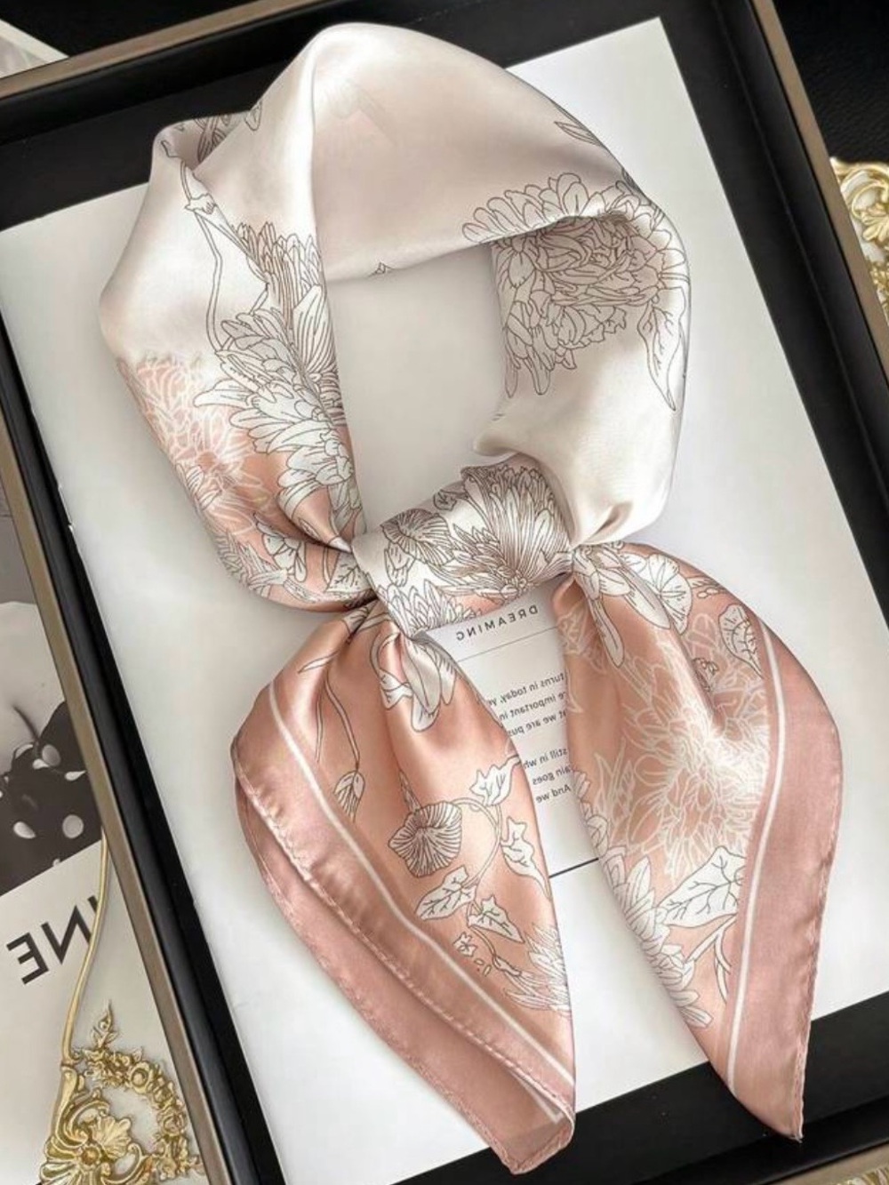 Elegant Dusty Pink & White Floral Scarf - Women’s Accessories 27.5”